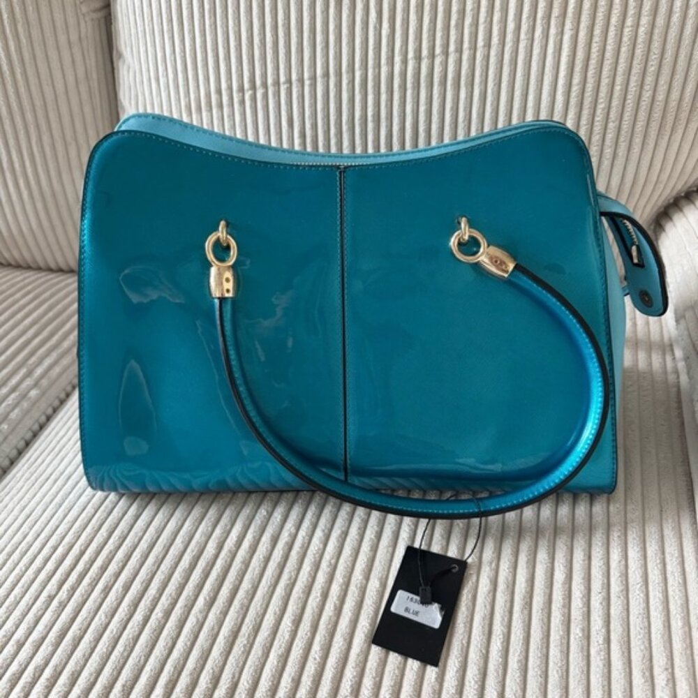 Womens Handbag Glossy Blue Purse